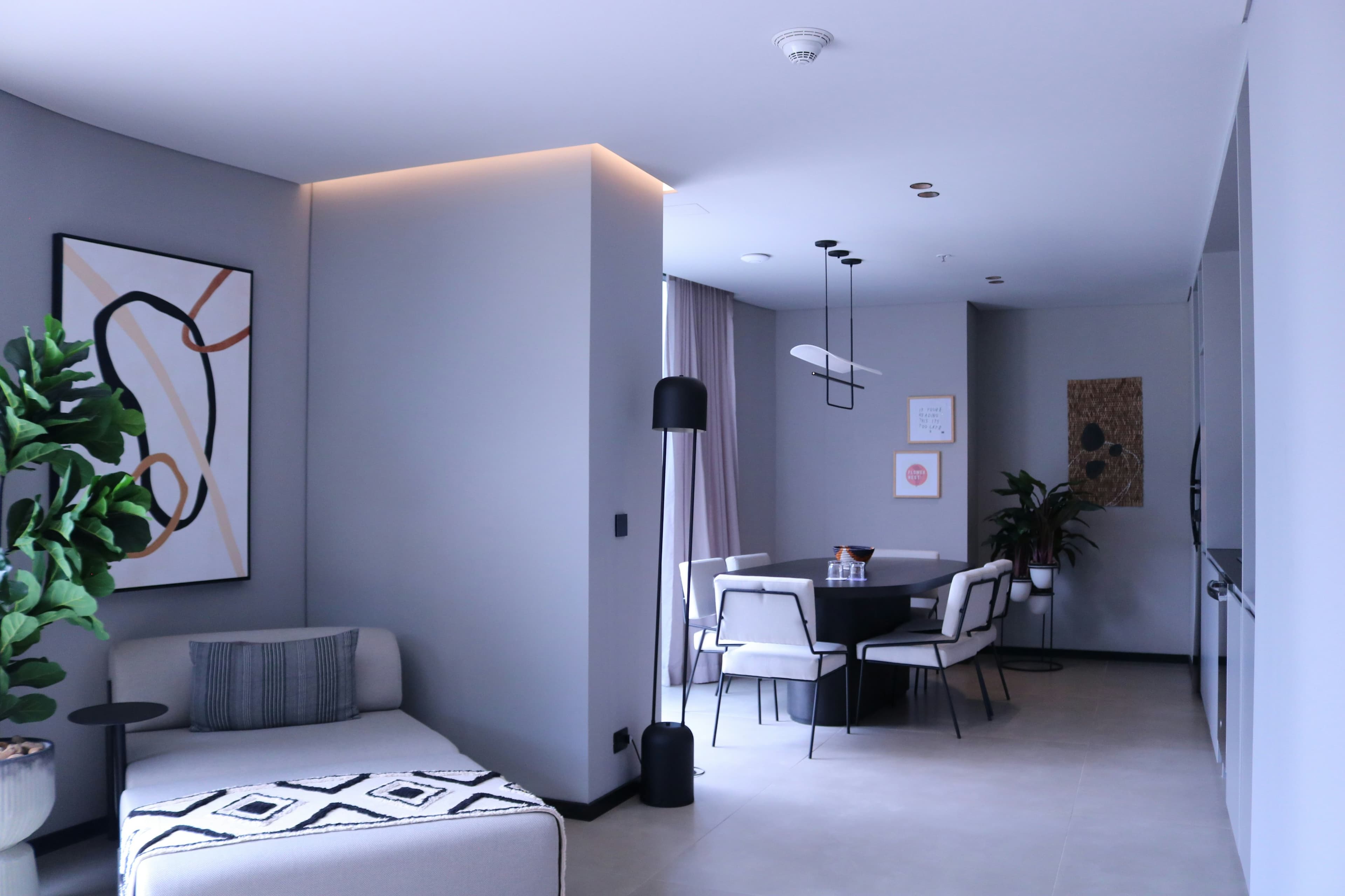 Minimalist interior with venetian plaster finish walls